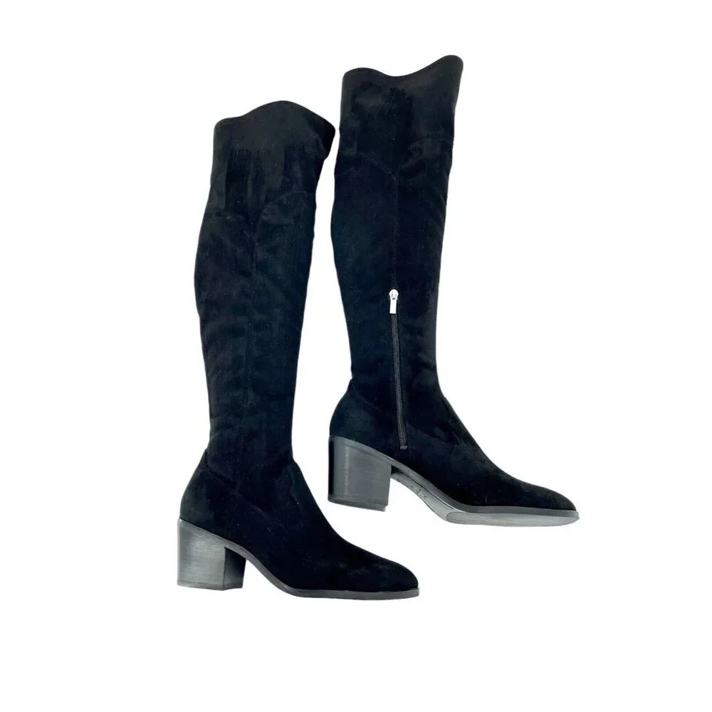 Marc Fisher Black Fabric Faux Suede Knee High Boots SZ 8.5 New $249